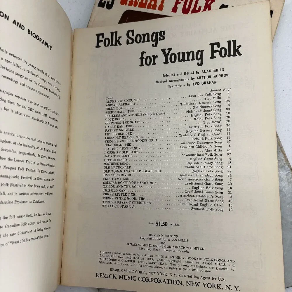 Folk Songs for Young‎ Folk Great Folk Songs Hootenanny Song Book Sheet Music